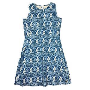 Hatley Dress Womens Medium Blue‎ White Geometric Jersey Knit Office Business